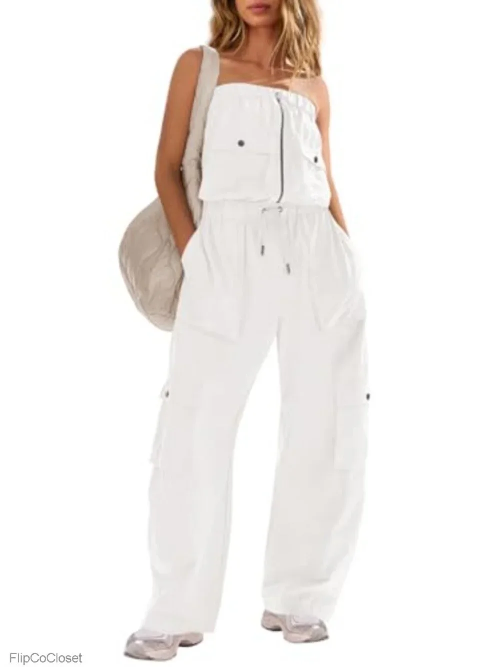 Women's Strapless Wide Leg Jumpsuit Cargo Romper Y2K One Piece